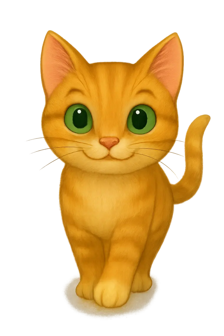 Marie, una gata naranja de grandes ojos verdes.