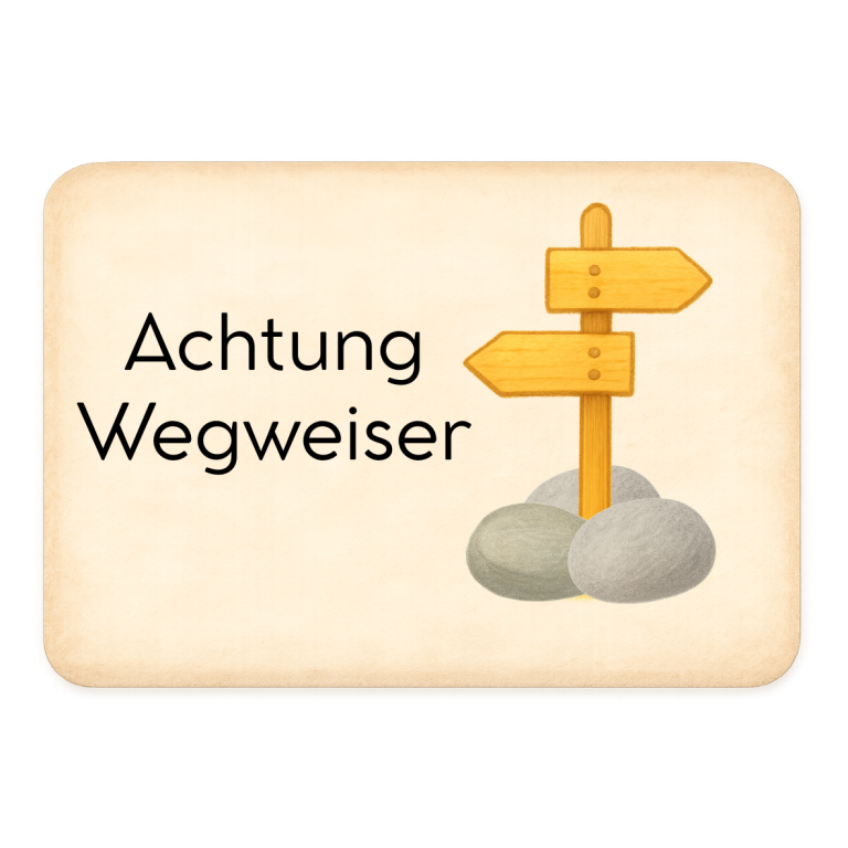 Schild auf dem "Achtung Wegweiser" steht