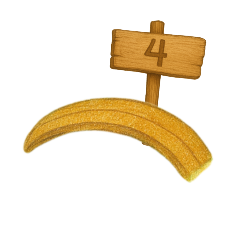 Eine Holzbrücke. Darauf ein Holzschild mit der Nummer 4.