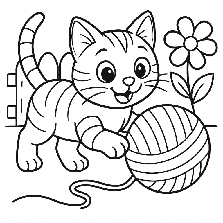 Ausmalbild "Georgie mit Wollknäul" zum Runterladen