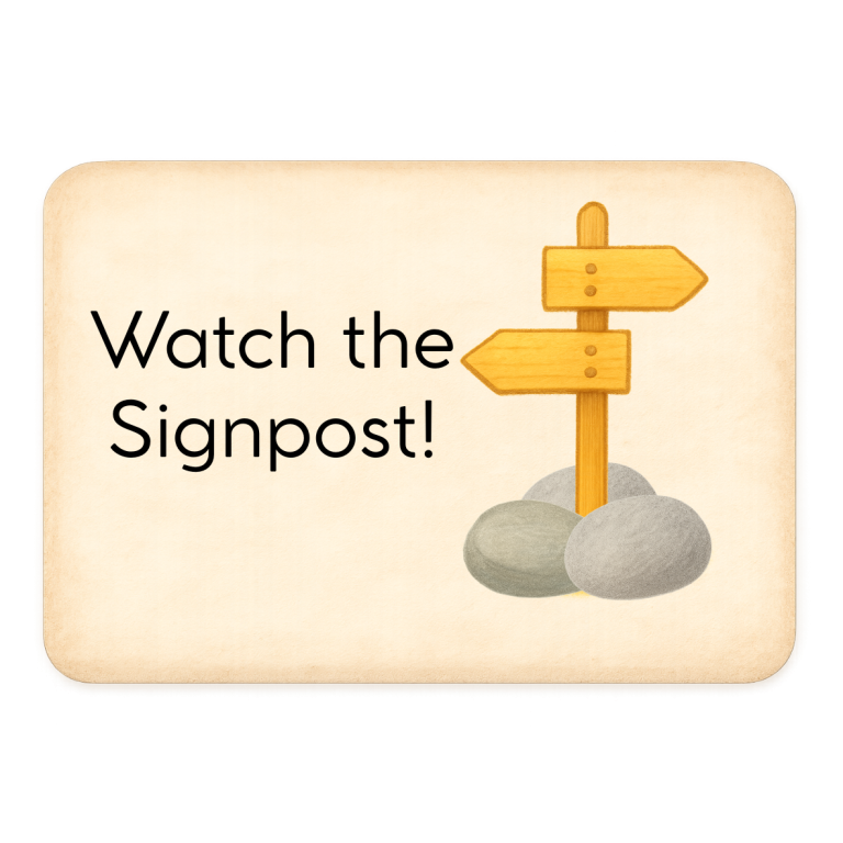 Schild auf dem "Achtung Wegweiser" steht